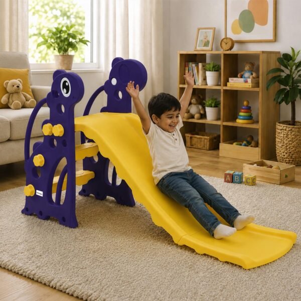 Amazon Brand – Solimo Giraffe 2-in-1 Garden Slide for Kids | Medium | Indoor & Outdoor | Safe for Boys & Girls | Age 2-3 Years | Easy Assembly | Purple & Yellow