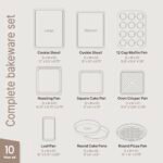 BAKKEN 10-Piece Kitchen Baking Pan Set - Commercial Grade Carbon Steel Bakeware, With Nonstick Coating, Stackable and Space-saving Design, PFOA, PFOS, PTFE Free, Oven Safe Tray (Up To 450°F), Brown