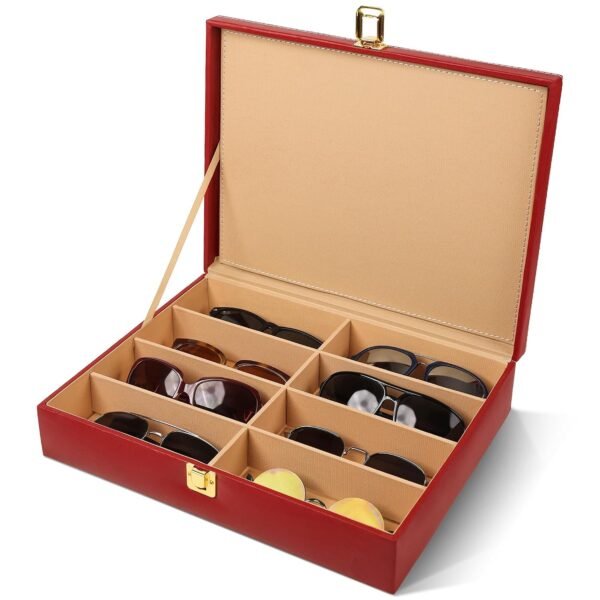 Birch & Co. Sunglasses Organizer - Sunglass Case - Glasses Box - Specs Box for Men - Goggles Holder - Eyewear shades Organiser, Leather Finish, Soft Velvet Lining, Travel-Friendly for 8 Sunglasses