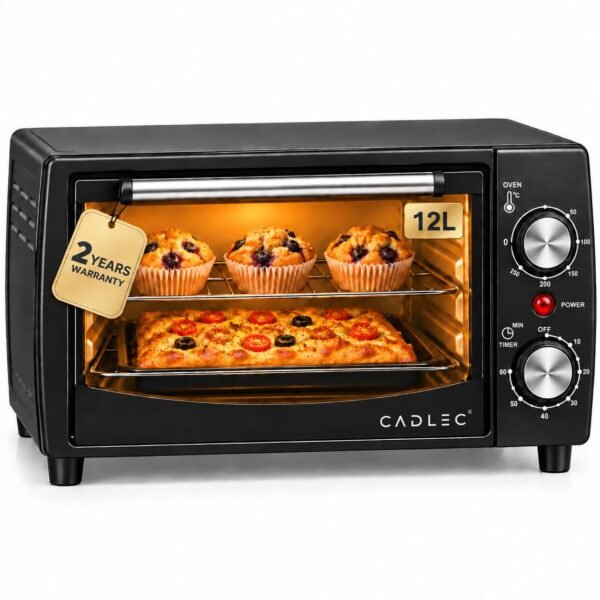 CADLEC Cruise Pro 12L Multi-Function OTG for Kitchen, 1000W Oven Toaster Griller, Bake Grill Toast, Oven for Baking, Adjustable Temperature & Timer, Black, 2 Year Warranty
