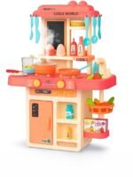 Cable World® Kitchen Playset for Kids, Kitchen Set for Toddler with Gas Sound & Light, Cooking Stove with Steam,Toy Kitchen Accessories with Running Water,Kitchen Toys for Kids Girls Boys (42 Pcs)