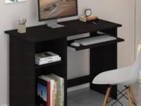 Callas Engineered Wood Computer Desk with Keyboard Tray – Small Modern Writing Desk for Home Office, Bedroom, or Living Room – Sturdy & Simple Laptop Table (CB-ST-04-Black)