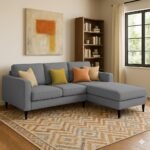 Casaliving Grayon 3 Seater L Shape Convertible Sofa Set for Living Room, 3 Seater & Ottoman Modular Sectional Couch for Small Space (Dark Grey Colour) Premium Fabric Sofa Set for Living Room