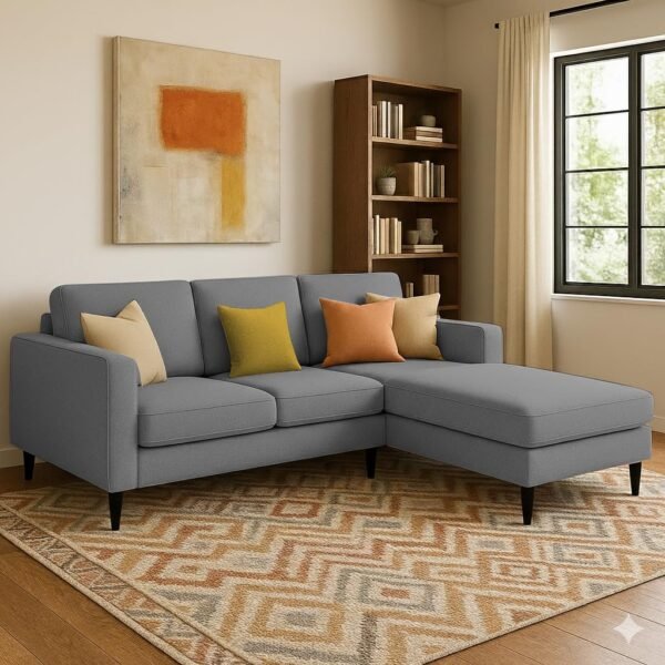 Casaliving Grayon 3 Seater L Shape Convertible Sofa Set for Living Room, 3 Seater & Ottoman Modular Sectional Couch for Small Space (Dark Grey Colour) Premium Fabric Sofa Set for Living Room