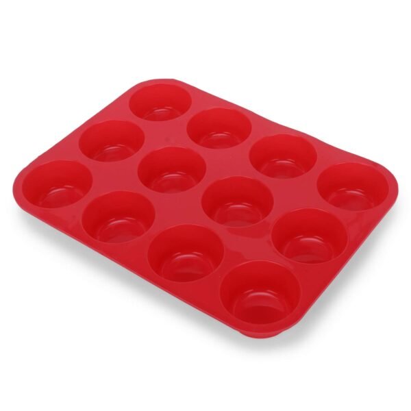 Clazkit 12 Cavity Reusable Silicone Muffin Baking Pan Mold, 33x25x3.0cm (RED)