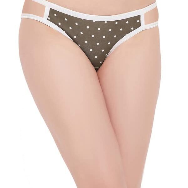 Clovia Women's Cotton Low Waist Polka Dot Print Bikini Panty with Cage Detailing in Green