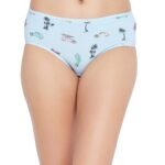 Clovia Women's Cotton Mid Waist Printed Teenage Hipster Panty - Blue