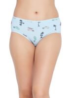 Clovia Women's Cotton Mid Waist Printed Teenage Hipster Panty - Blue