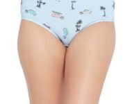Clovia Women's Cotton Mid Waist Printed Teenage Hipster Panty - Blue