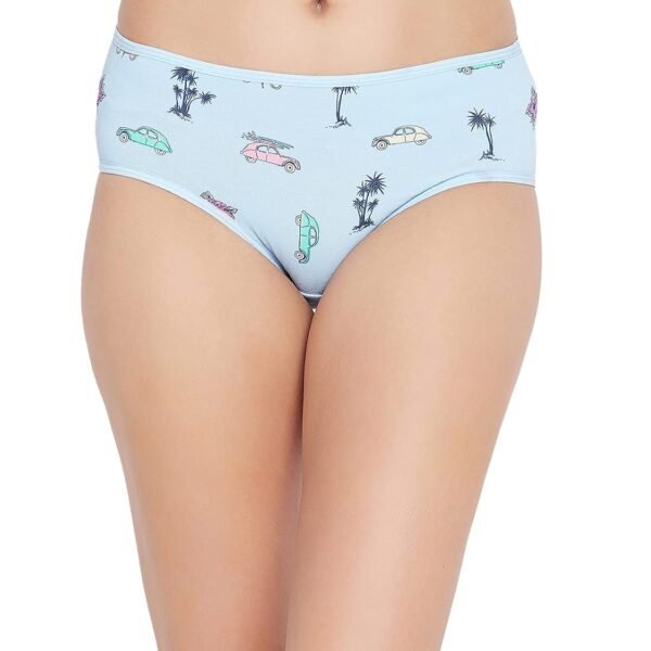 Clovia Women's Cotton Mid Waist Printed Teenage Hipster Panty - Blue