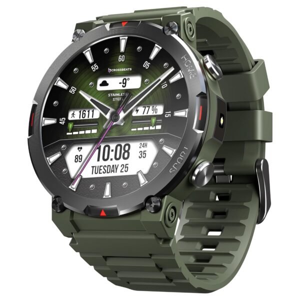 CrossBeats Everest 2.0-2026 Smart Watch for Men 1.43" True AMOLED, Always ON Display Bluetooth Calling Rugged Outdoor Military Grade Certified Upto 15 Days Battery Life Smartwatch (Camo Green)