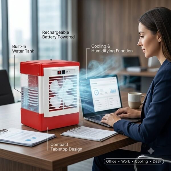 Drumstone USB Rechargeable Mini Air Cooler, Portable Personal Cooling Fan with Dual Speed Airflow, Lightweight Desk-(𝐒𝐩𝐞𝐜𝐢𝐚𝐥 𝟏𝟓 𝐘𝐞𝐚𝐫𝐬 𝐖𝐚𝐫𝐫𝐚𝐧𝐭𝐲)