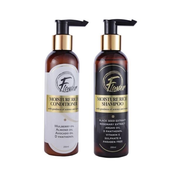 Flaner Shampoo & Conditioner Combo for Dry Frizzy Hair | Rosemary Black Seed Argan & Almond Oil with Vitamin E D-Panthenol | Hair Fall Control & Damage Repair | 200ml Each