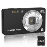 Focusify Digital Camera, 4K Ultra HD Cameras for Photography, Digital Point and Shoot Camera with 56Mp Autofocus 20X Zoom Anti Shake, Video Camera with 32GB Card for Kids, Teens, Beginners(Black)