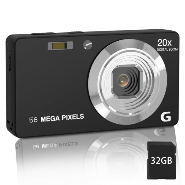Focusify Digital Camera, 4K Ultra HD Cameras for Photography, Digital Point and Shoot Camera with 56Mp Autofocus 20X Zoom Anti Shake, Video Camera with 32GB Card for Kids, Teens, Beginners(Black)