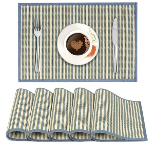 HOKIPO Bamboo Placemats Set of 6 Dining Table Mats, 45x30 cm, Blue