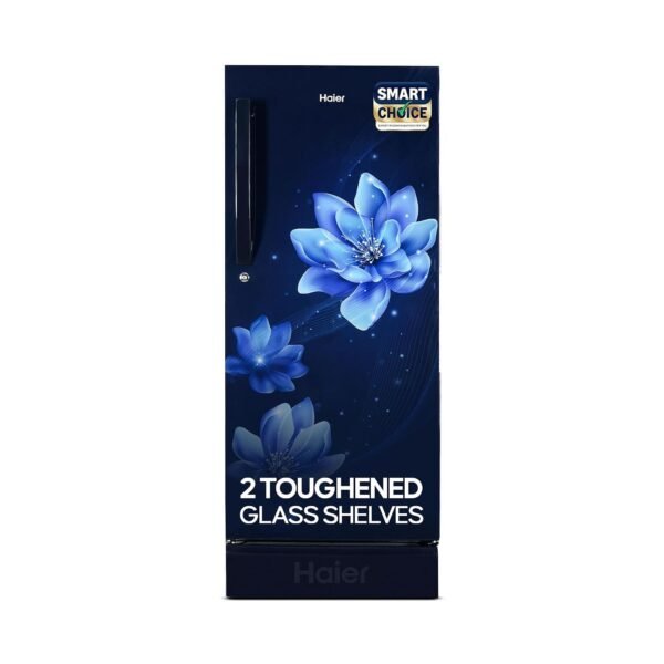 Haier 190L 5 Star Direct Cool Single Door Refrigerator | 3 Toughened Glass Shelves | Fast Ice Making in Just 60 minutes | Large Veg Box| Easy Clean Back (HED-205MFB-P, Marine Peony, Base Stand)