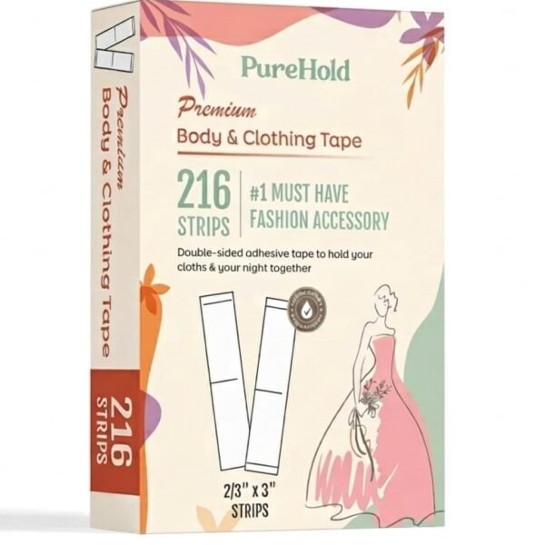 Invisible Double Sided Lingerie Tape 216 Strips – Waterproof Hypoallergenic Fashion Tape for Body & Clothing | Secure Dress Tape for Necklines, Saree, Blouse (1.70 X 7.62 cm)