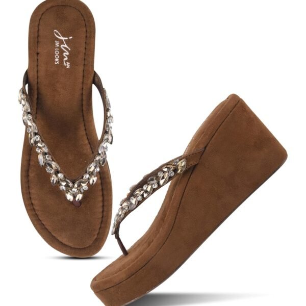 JM LOOKS Women Elegant Embellished Platform Wedge Sandals Designed for Comfort and Statement Style