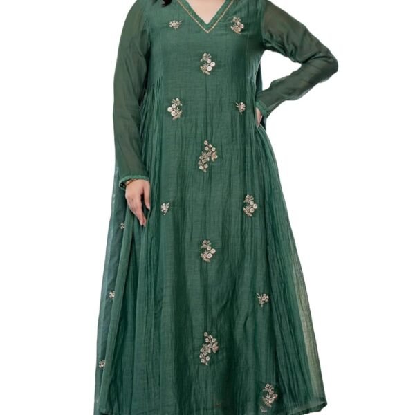 KLOSIA Women Embroidery Solid Anarkali Kurta and Pant Set with Dupatta