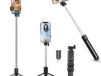 Kratos Selfie Stick, 3 in 1 Multifunctional Design, Rechargable LED Light with Two Brighness Levels for Make up, Selfie & Photo Shoot, Selfie Stick with Bluetooth Remote (70cm with Light)