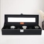 LEDO Watch Box Holder Organizer Case in 6 slots of Watches with Transparent Look Black color Velvet