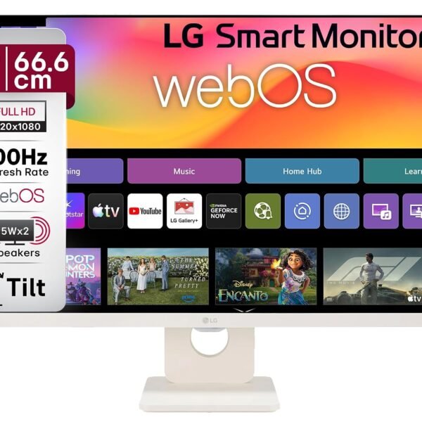LG 27U511SA 68.58 cm (27 Inch) Full HD (1920x1080) IPS Smart Monitor with webOS, 100Hz, Wi-Fi, Bluetooth, Miracast, AirPlay2, Speakers, HDMI, USB-A, Slim Stand, 3-Side Virtually Borderless, (White)
