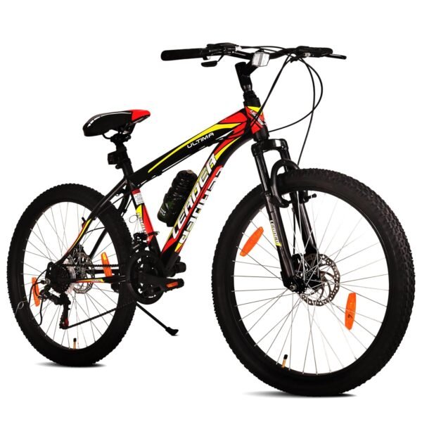 Leader Ultima Mens 26T Multispeed (7 Speed) Mountain Bike with Front Suspension & Dual Disc Brake - Matt Black/Red. Ideal for 12 + Years (Frame: 18 Inches)