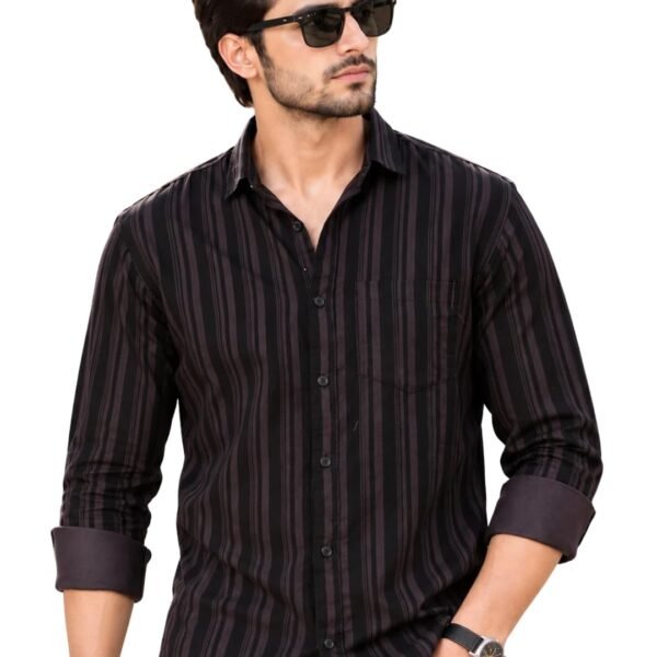 Majestic Man Men's Standard Slim Fit Striped Pure Cotton Casual Shirt