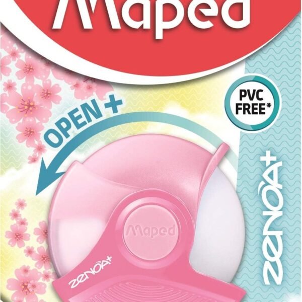 Maped - Zenoa Plus Eraser - Round White Eraser with Protective case That rotates Over 180° - Phthalate Free - PVC Free - Pastel Pink