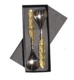 Maverics Lead-Free Brass Leaf Serving Spoon & Fork Set (2 Pieces), Elegant Brass Serving Set for Kitchen & Dining, Ideal for Gifting, Parties & Home Use