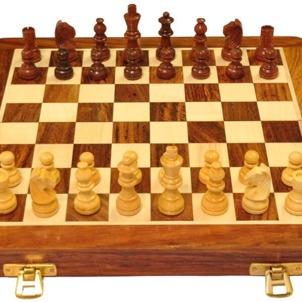 PALM ROYAL HANDICRAFTS 12 Inches Wooden Handmade Foldable Magnetic Chess Board Set with Magnetic Pieces and Extra Queens for 2 Players for Kids and Adults (12x12 Inches, Brown)