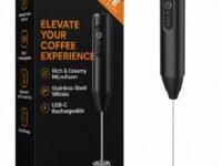 PRIMESKY® Handheld Electric Coffee Frother with 3 Speed Modes Rechargable Milk Frother with Stainless Steel Whisk Drink Mixer for Coffee Cappuccinos Matcha Gift - Black