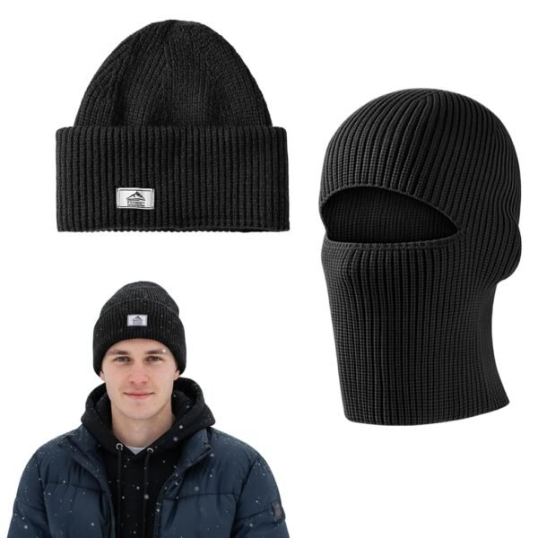 PROBEROS Balaclava Beanie Hat 2 in 1, Knitted Ribbed Winter Warm Cap