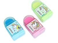 Pack of 2 Unicorn Eraser Cum Eraser, Sharpener 2 in 1 Set for Kids Birthday Party Return Gift Multi Color