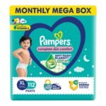 Pampers Complete Skin Comfort Pants, (XL) 112 Count, Anti-rash blanket, Lotion with Vitamin E & Aloe Vera, Extra Large size baby diapers, 12-17kg