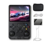 R36S Handheld Game Console 3.5 inch Preinstalled Emulator System Transparent Purple 32GB+64GB (Black)