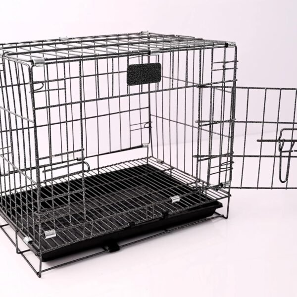 RvPaws Dog Cage Single Door Heavy Duty Folding Metal for Medium Size Dogs and Adults 18 Inch Suitable for Small Pets Only Like - Rabbit, Puppy, Cats (Silver - Black)