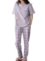 SHIENZY Women Korean Style Night Suit | Round Neck Short Sleeve Cute Printed Cotton Blend Pajama Set for Girls & Women | Soft Nightwear, Loungewear, Sleepwear for Women | Full Pyjama Set | Co-ord Set
