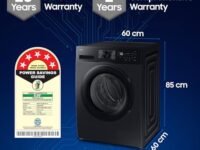 Samsung 12 kg (Wash) / 7 kg (Dry), 5 Star, AI EcoBubble, AI Energy Mode, Air Wash, Super Speed, Hygiene Steam, Wi-Fi, Digital Inverter, Fully-Automatic Front Load Washer Dryer (WD12FG5B34BBTL, Black)