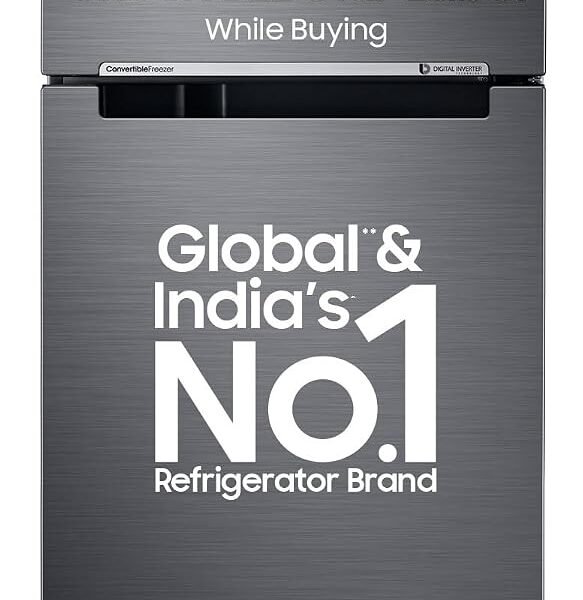 Samsung 236 L, 3 Star, Convertible, Digital Inverter with Display Frost Free Double Door Refrigerator (RT28C3733B1/HL, Black Matte/Black DOI)