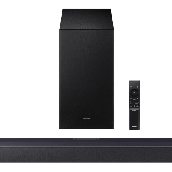 Samsung 300 W 2.1 ch Soundbar with Dolby Audio | DTS Virtual:X | Bass Boost | 3D surround sound | HDMI ARC | Optical In | Bluetooth | USB Music Playback | Wireless Subwoofer (HW-B45EF/XL, Titan Black)