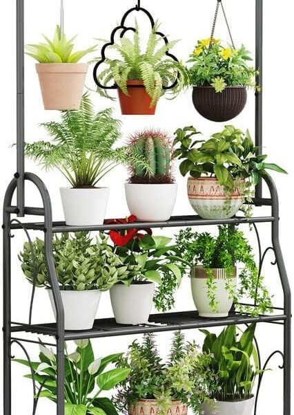 Snazzy Plant Stand 3 Tier Indoor Outdoor Tall Corner Hanging Plant Shelf Metal Flower Stands Ladder Plant Holder for Room Balcony Garden Patio Multiple Plants, Dark Grey