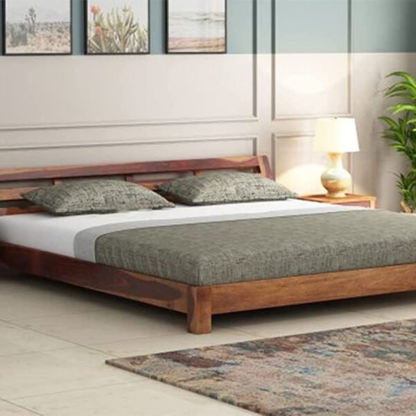 Solid Sheesham Wood Low Height King Size Bed Without Storage | Rosewood Wooden Double Bed | Low Floor/Lying/Rise/Level/Profile Cot Bed for Bedroom Furniture (Honey Finish)
