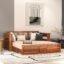 Solid Sheesham Wooden Sofa Cums Bed with Mattresses for Living Room|Rosewood 3-Person Sofa Cums Bed for Bedroom Without Pillow (J-Natural, 3 Seater)