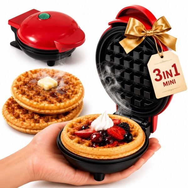 Tasmax Mini Waffle Maker Machine 3 In 1 Waffle Iron Home Appliances Kitchen Easy To Clean, 4 Inch, Perfect For Breakfast,Dessert, Sandwich, Pan Cakes, Other Snacks|Assorted - 350 Watts