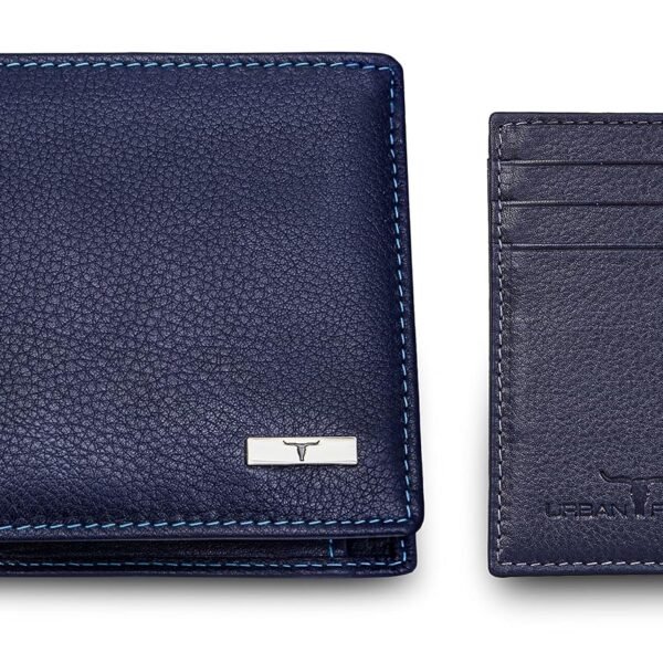 URBAN FOREST Oliver Blue Leather Wallet & Blue Card Holder Set for Men