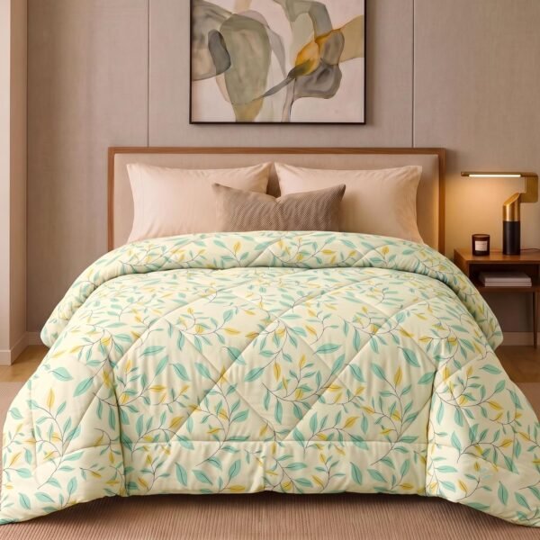 VAS COLLECTIONS 220 GSM Leaf Microfiber Reversible Ac Comforter/Blanket for Winter/Quilt/Duvets for Double Bed Size(230X250 Cm,Cream & Green)