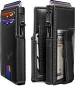 VOGARD Slim RFID Blocking Wallet for Men | Pop-Up Card Holder with Money Clip & Coin Pocket | Magnetic Flip Leather Wallet | Holds 9 Cards, Cash & Keys | Black
