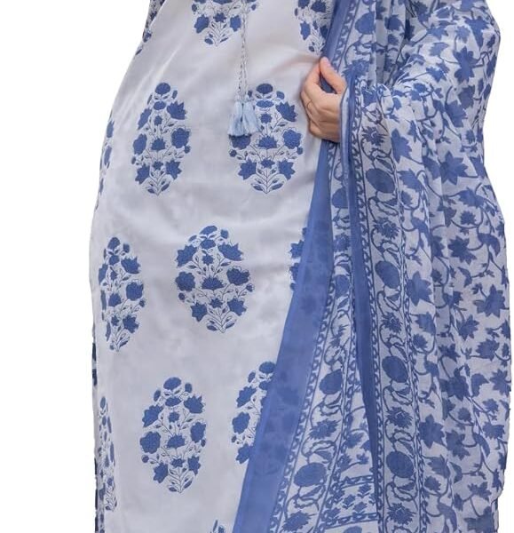 Women's Pure Cotton Printed Straight Kurta Set with Palazzo Pants & Dupatta- Ethnic Wear